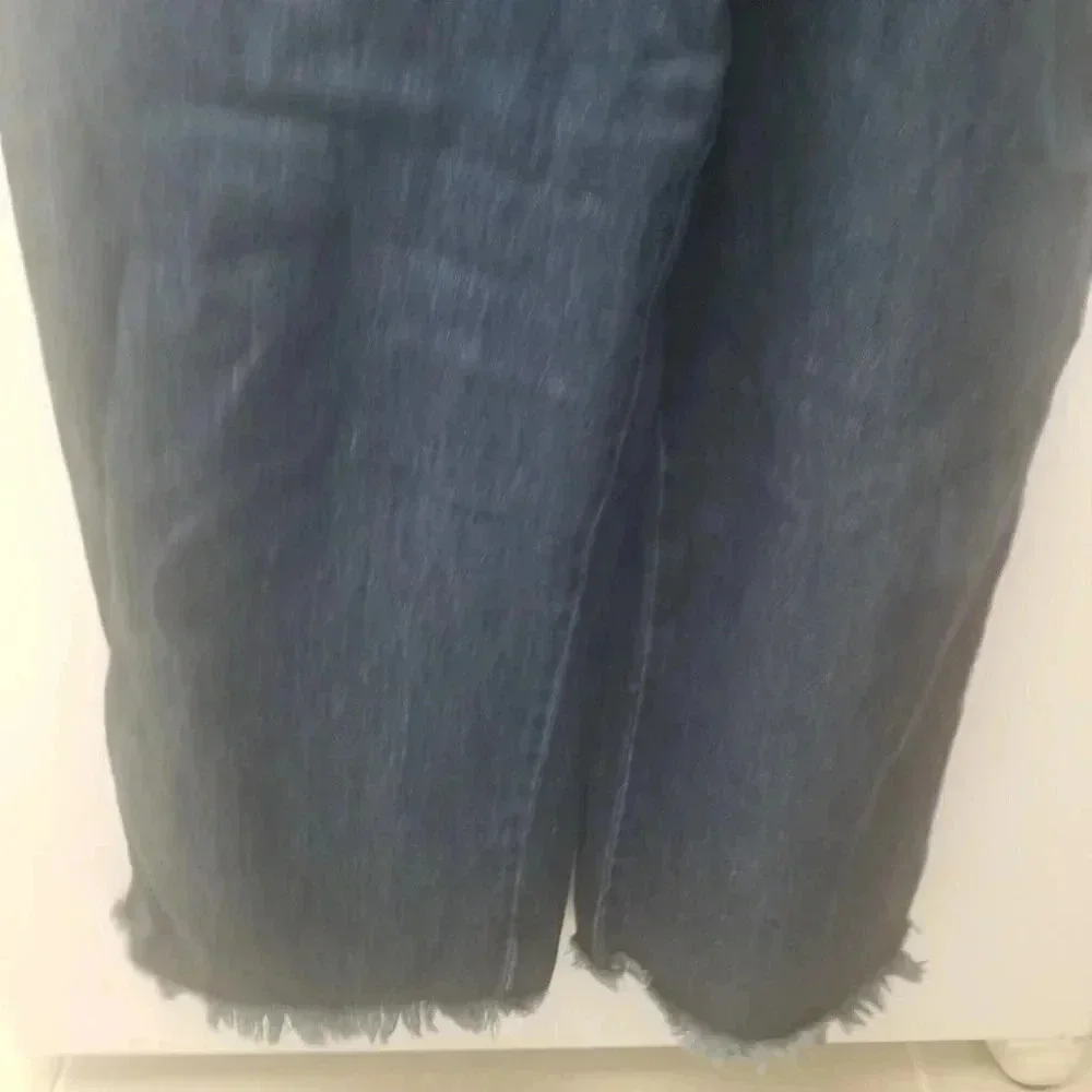 Zara Woman Premium Denim Wide  Leg Dark Wash Raw Hem Cropped Overalls M - Picture 8 of 14